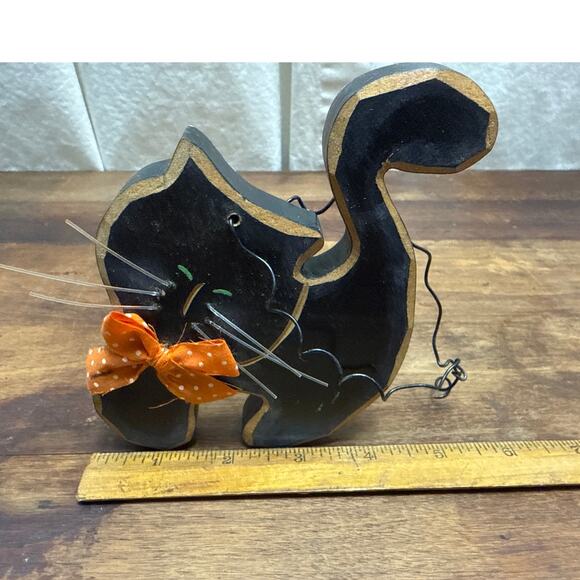 Primitive Black Hanging or Shelf Sitter Cat Halloween Home Decor Distressed - Picture 1 of 7